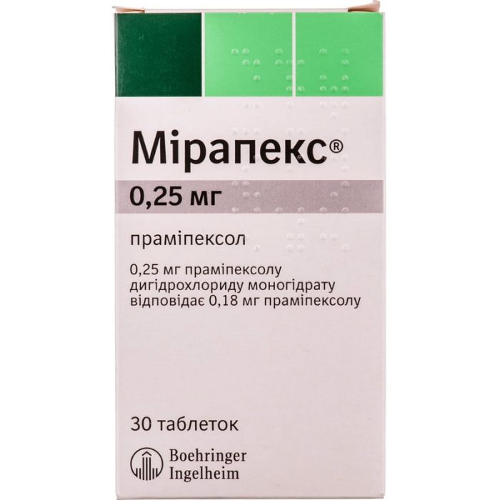 Мірапекс 0,25 мг таблетки №30