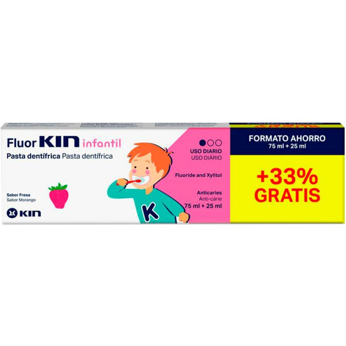 Зубна паста Кін (Kin) Fluor Infantil дитяча проти карієсу полуниці 75+25 мл