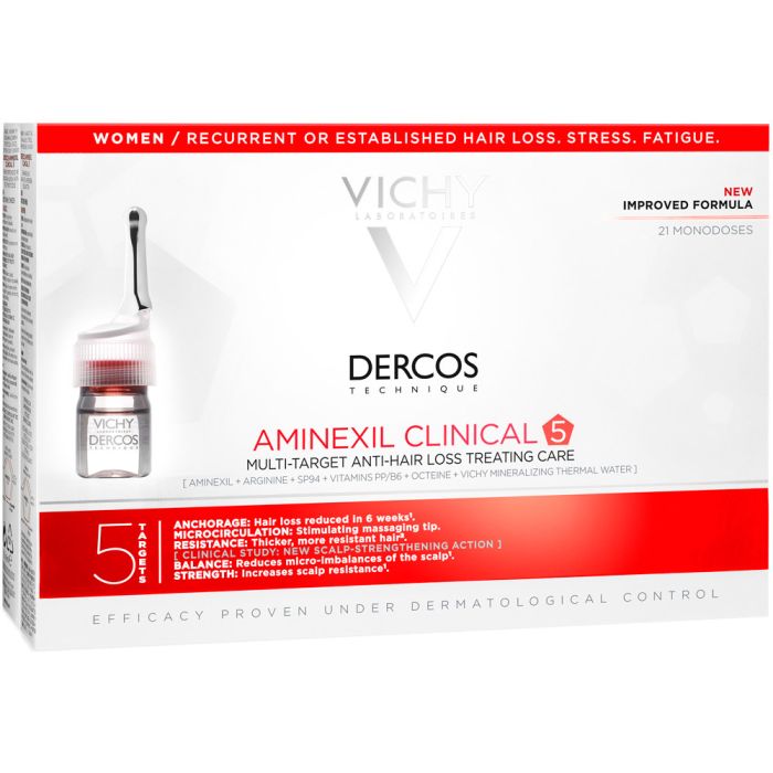 Засіб Vichy Dercos Aminexil Clinical 5 проти випадіння волосся комплексної дії для жінок (монодози 21 х 6 мл)