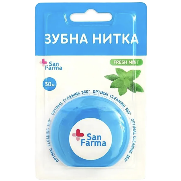 Зубна нитка San Farma Свіжість м'яти, 30 м