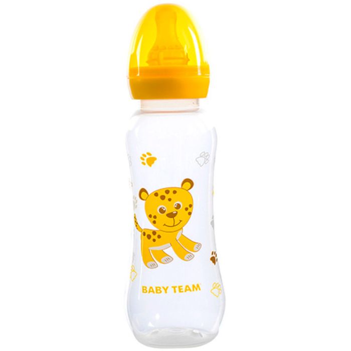 Пляшечка для годування Baby Team з латексною соскою, 0+, 250 мл, в асортименті (1310)