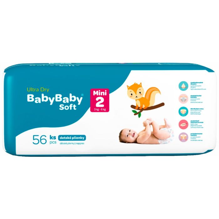 Підгузки BabyBaby Soft Premium Ultra Dry Midi р. 2 (3-6 кг), 56 шт.