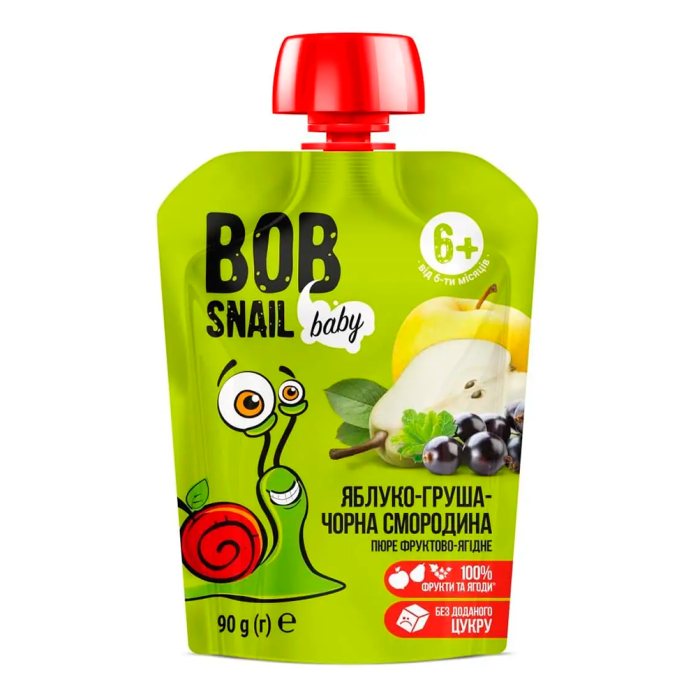Пюре фруктове Bob Snail (Равлик Боб) яблуко-груша-чорниця-смородина 90 г