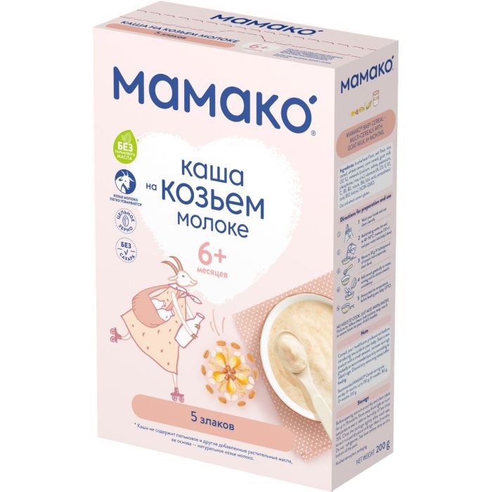 Каша Мамако 5 злаків на козячому молоці, від 6 місяців, 200 г