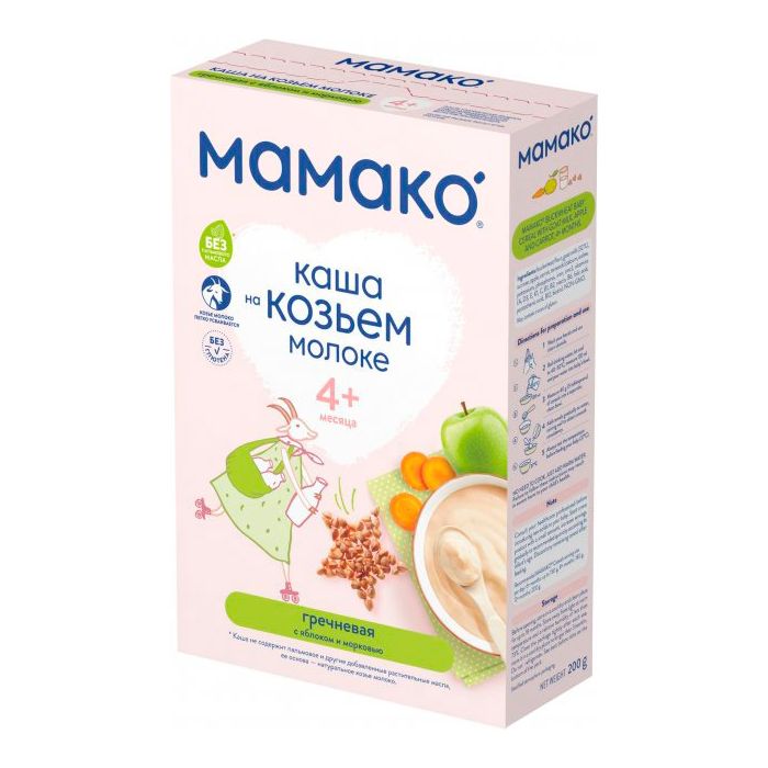 Каша Мамако молочная гречневая с яблоком и морковью на козьем молоке, 200 г