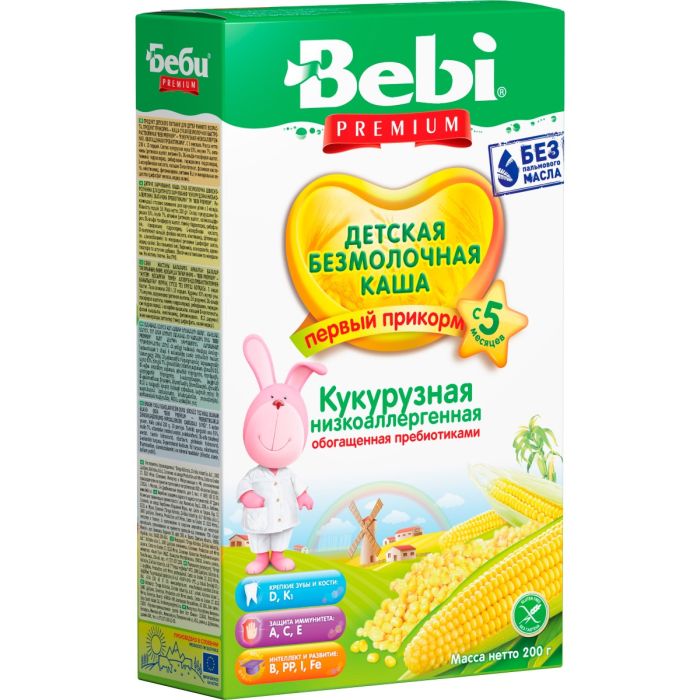 Каша Kolinska Bebi Premium Кукурудзяна низькоалергенна з пребіотиками, від 5 місяців, 200 г