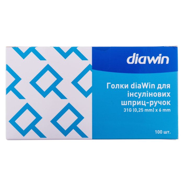 Голки для інсулінових шприц-ручок Diawin (Діавін) розмір 31G (0,25 мм x 6 мм) №100