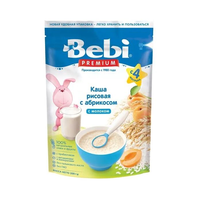 Каша Bebi Premium молочная рисовая, с абрикосом с 4 месяцев 200 г