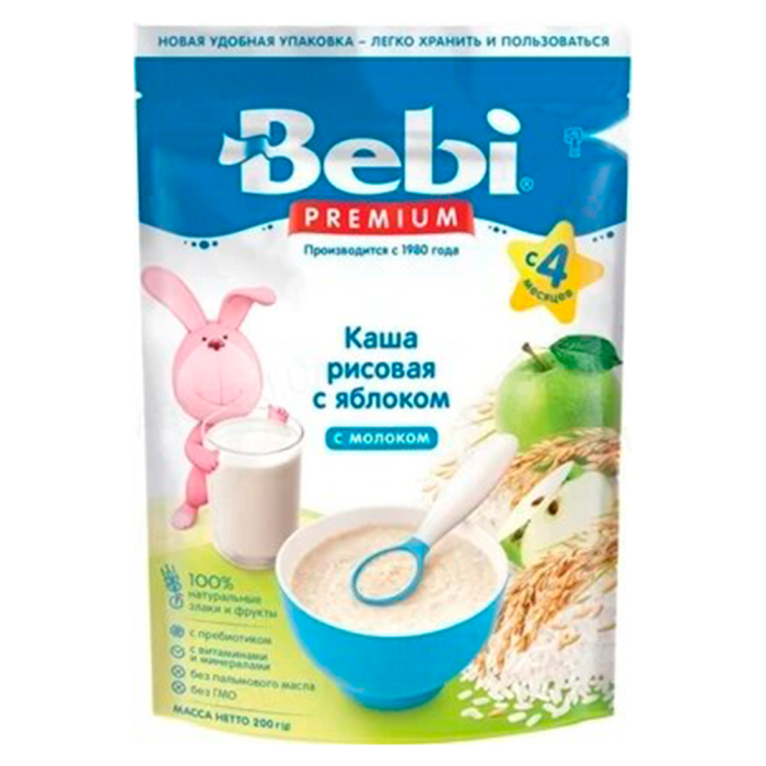 Каша Bebi Premium молочна рисова з яблуком з 4 місяців 200 г