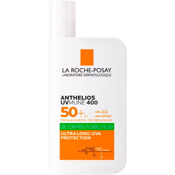 Легкий сонцезахисний флюїд La Roche-Posay (Ля Рош-Позе) UVMune 400 Oil Control SPF 50+ з ефектом для миття жирної чутливої шкіри, дуже високий рівень захисту від UVB і дуже довгих променів, 50 мл
