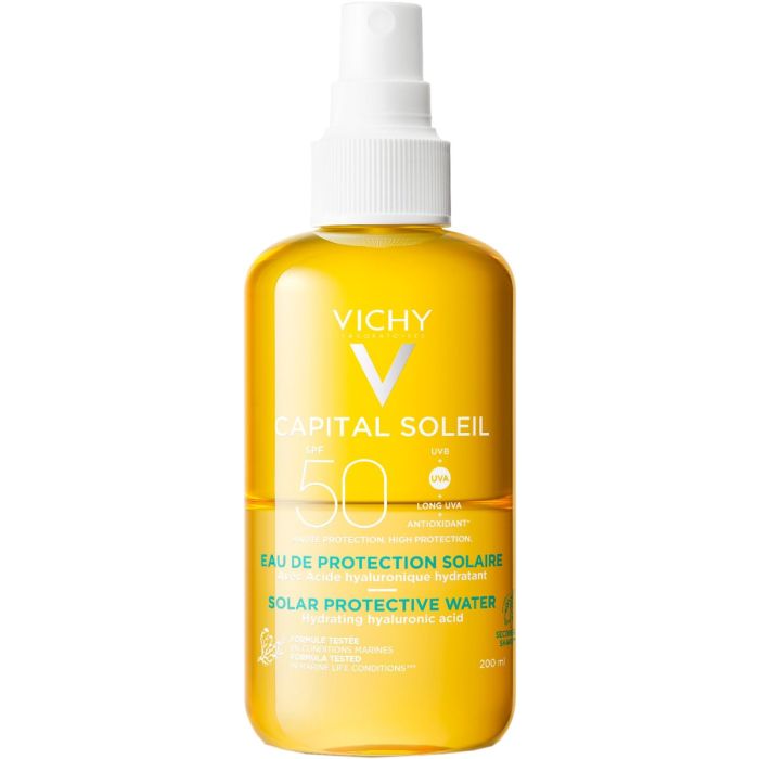 Спрей Vichy (Виши) Capital Soleil Солнцезащитный водный двухфазный с гиалуроновой кислотой SPF50 200 мл - фото №1 Спрей Vichy (Виши) Capital Soleil Солнцезащитный водный двухфазный с гиалуроновой кислотой SPF50 200 мл