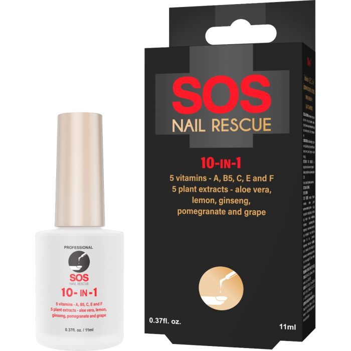 Укрепитель ногтей SOS Nail Rescue 10 в 1: 5 витаминов - А, В5, С, Е, F и 5 растительных экстрактов, 11 мл