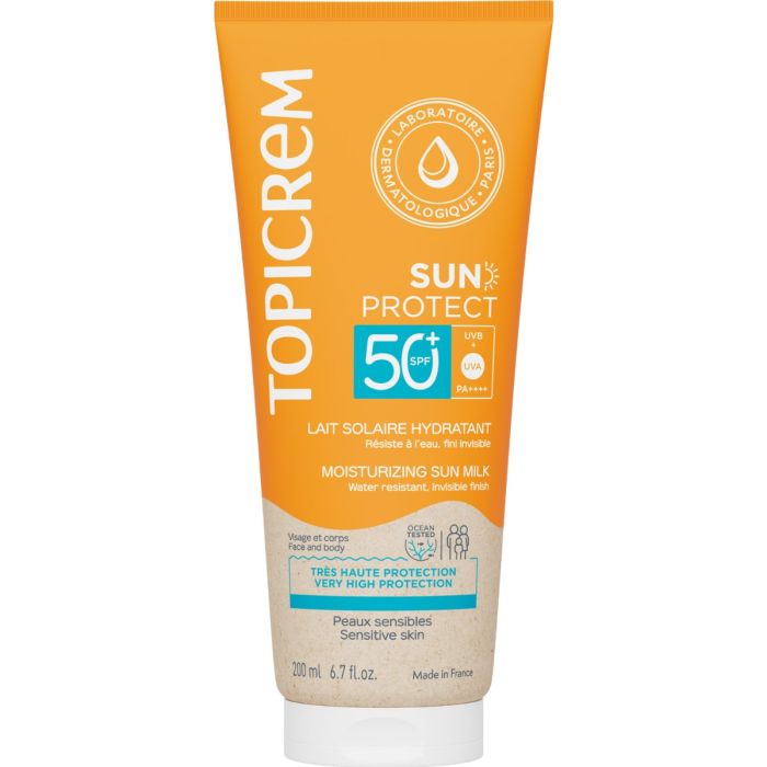 Молочко для лица и тела Topicrem (Топикрем) Sun Protect SPF50+ увлажняющее солнцезащитное, 200 мл