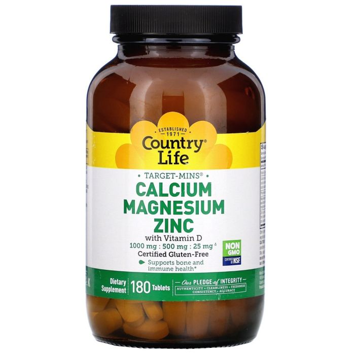 Вітаміни Country Life Кальцій-магній-цинк вітамін D3 таблетки №180