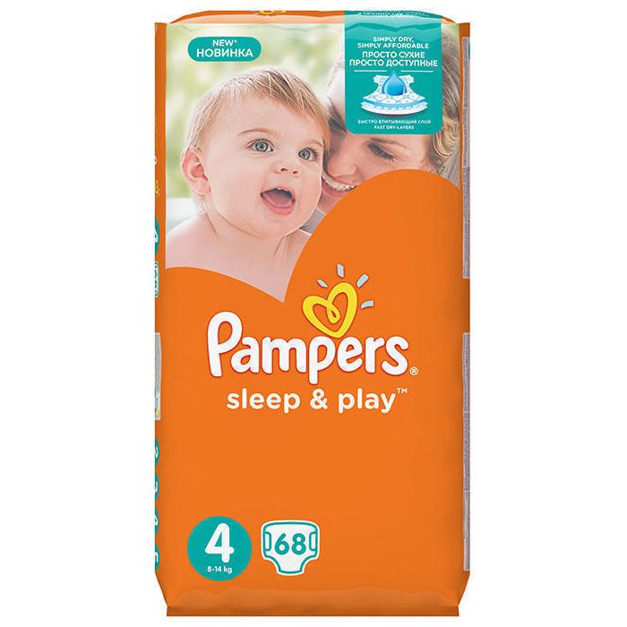 Подгузники Pampers Sleep&Play Maxi 4 (8-14 кг) (Джамбо) 68 шт