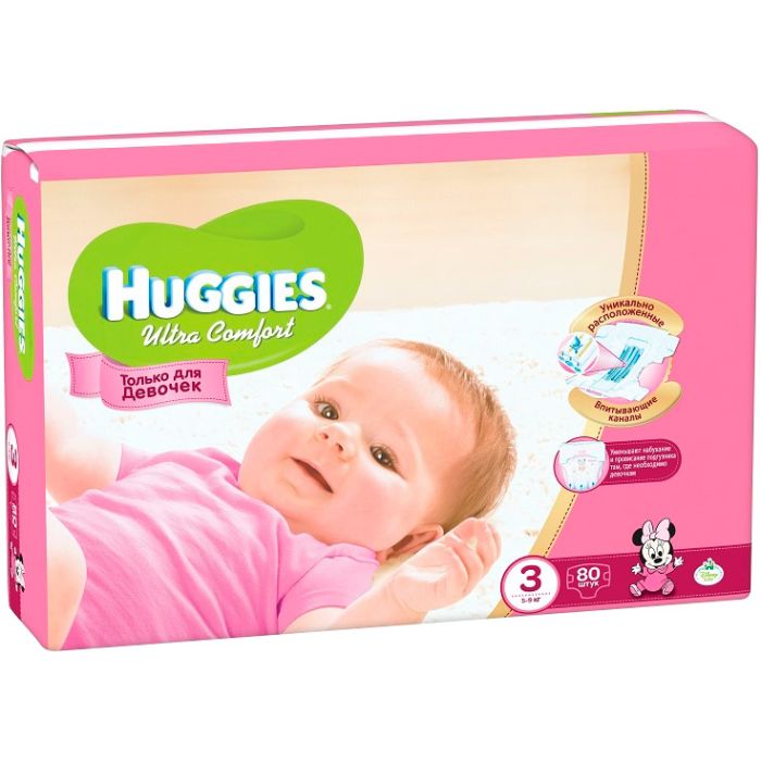 Підгузки Huggies Ultra Comfort Mega р.3 ( 5-9 кг) для дівчаток 80 шт