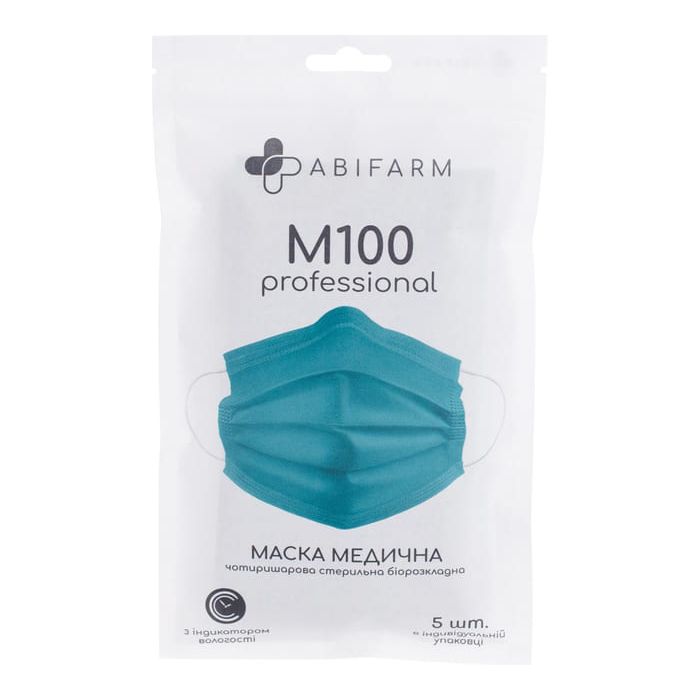 Маска захисна Abifarm M100 з індикатором вологості 4-шарова стерильна №5