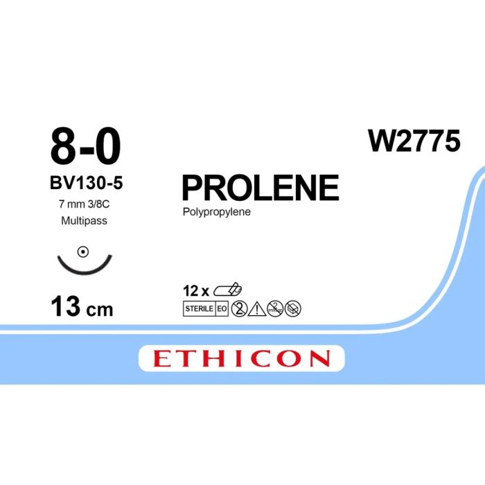 Шовний матеріал хірургічний Prolene р. USP 8/0 нерозсмоктуючий довжина 13 см, голка колюча 6,5 мм, 3/8 кола BV130 W2775