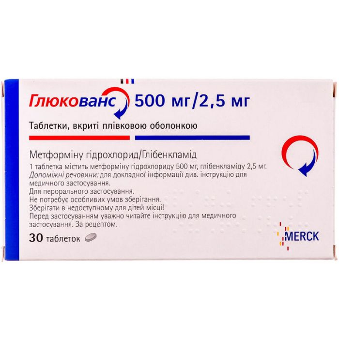 Глюкованс 500 мг + 2,5 мг таблетки №30