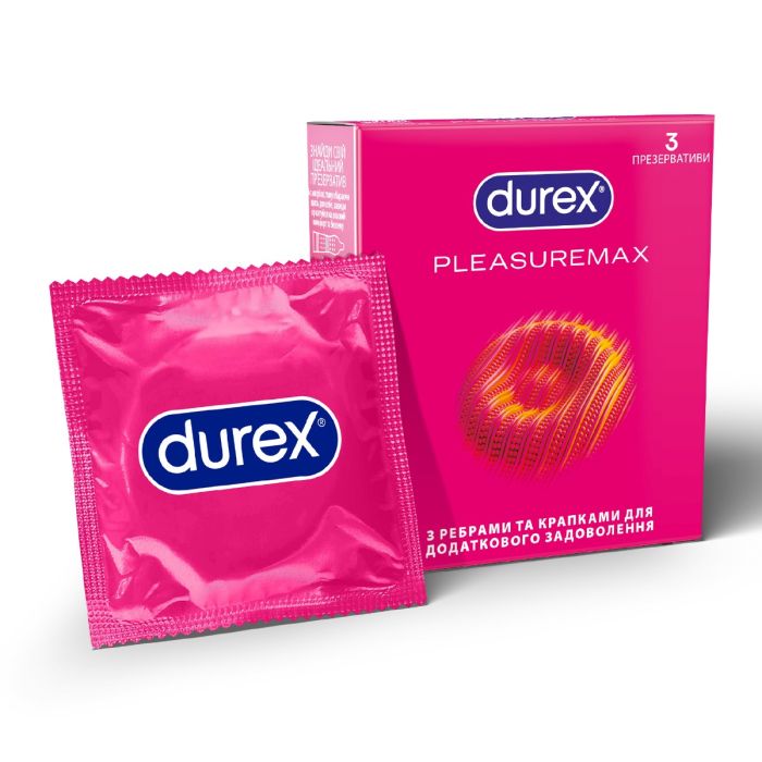 Презервативи латексні з силіконовою змазкою DUREX Pleasuremax (з ребрами та крапками), З шт.