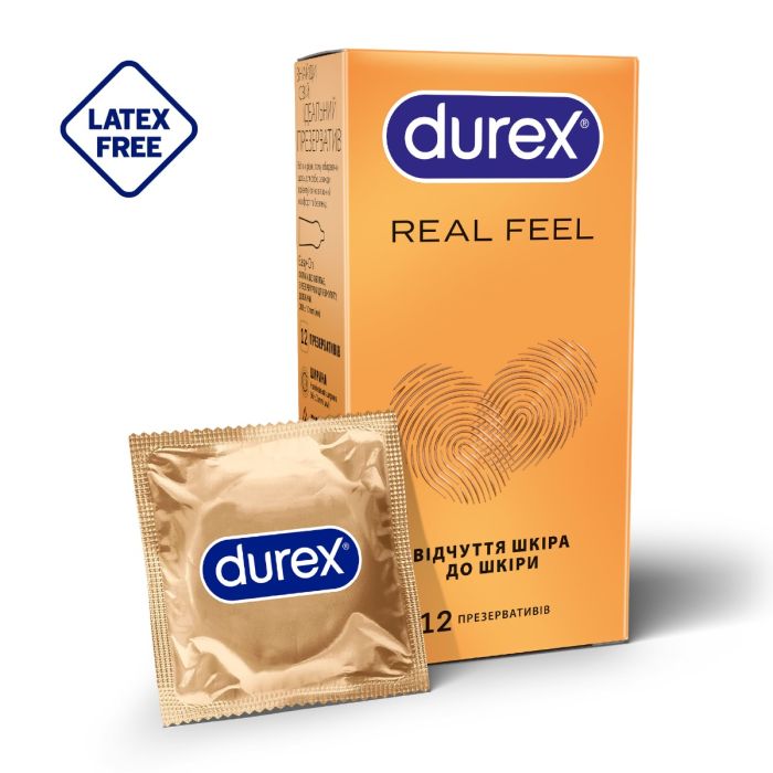 Презервативи з синтетичного латексу з силіконовою змазкою DUREX Real Feel (натуральні відчуття), 12 шт.