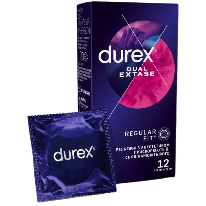 Презервативи Durex Dual Extase (рельефні з анастетиком) №12
