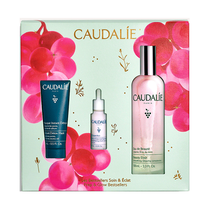 Набір Caudalie (Кодалі) Beauty Elixir (Еліксир-вода для краси обличчя 100 мл+Детокс-маска 15 мл+Сироватка Vinoperfect для корекції кольору обличчя 10 мл)