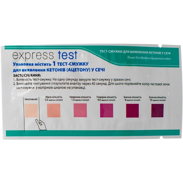 Тест-смужки Express Test для виявлення кетонів у сечі, 1 шт.
