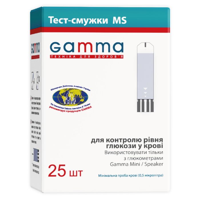 Тест-смужки GAMMA MS для визначення рівня глюкози в крові №25