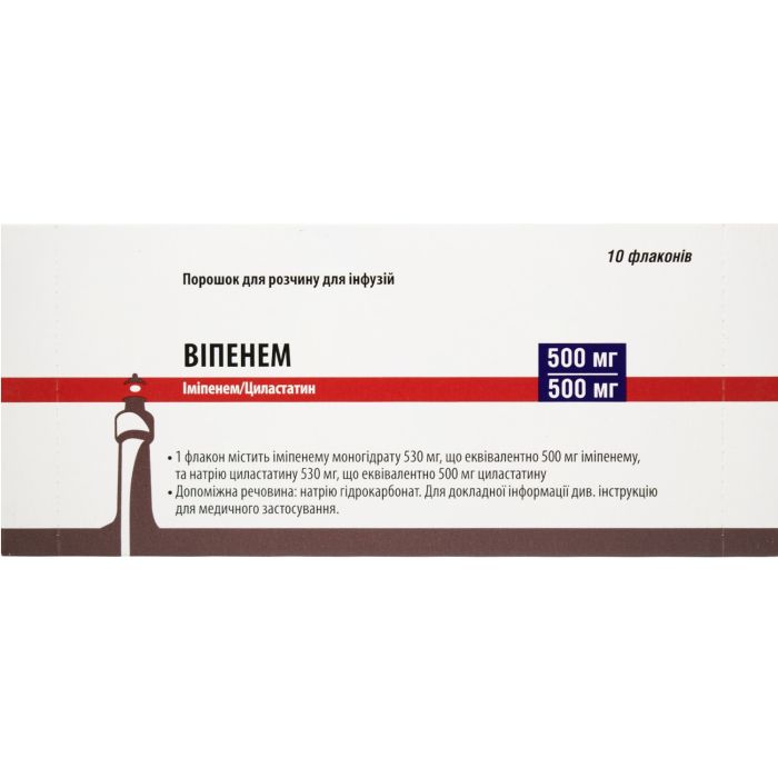 Віпенем (іміпенем + циластатин) порошок для розчину для інфузій по 500 мг/500 мг флакон №10