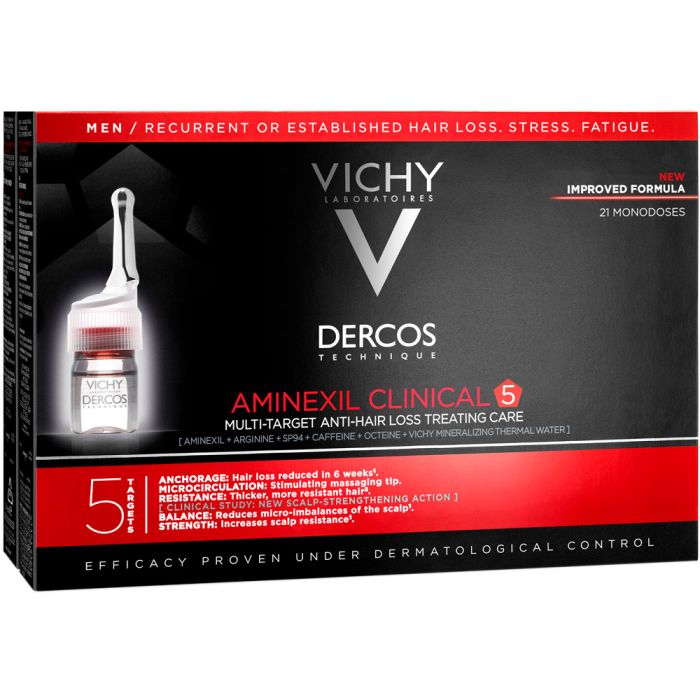 Засіб Vichy Dercos Aminexil Clinical 5 проти випадіння волосся комплексної дії для чоловіків (монодози 21 х 6 мл)