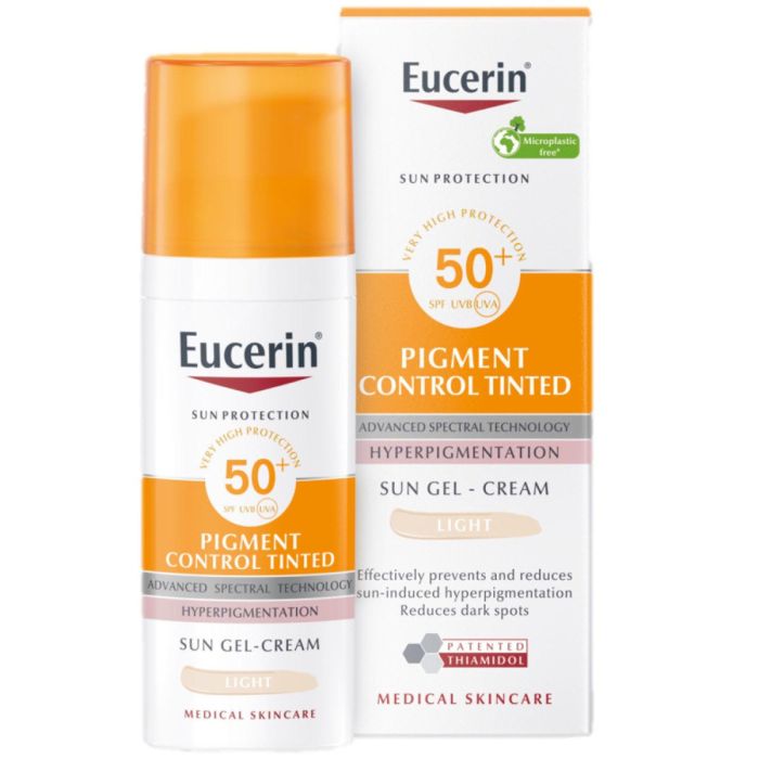 Гель-крем Eucerin (Юцерін) Pigment Control сонцезахисний з тонуючим ефектом для шкіри схильної до гіперпігментації з SPF50+ (відтінок світлий) 50 мл