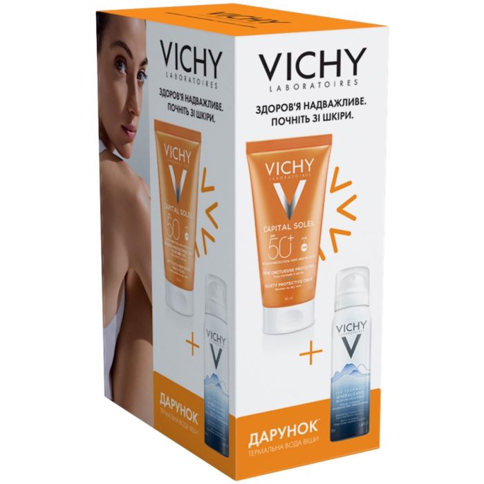 Набір Vichy (Віши) Капіталь Солей (Сонцезахисний крем для нормальної та сухої чутливої шкіри обличчя, 50 мл  + Термальна вода 50 мл)