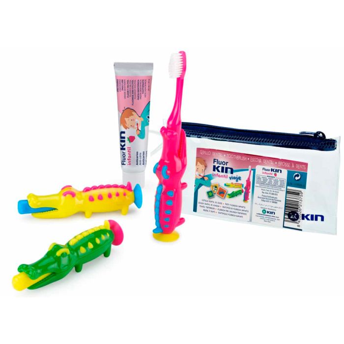 Набір Kin (Кін) Fluor Infantil для подорожей дитяча зубна щітка-крокодил+паста 25 мл
