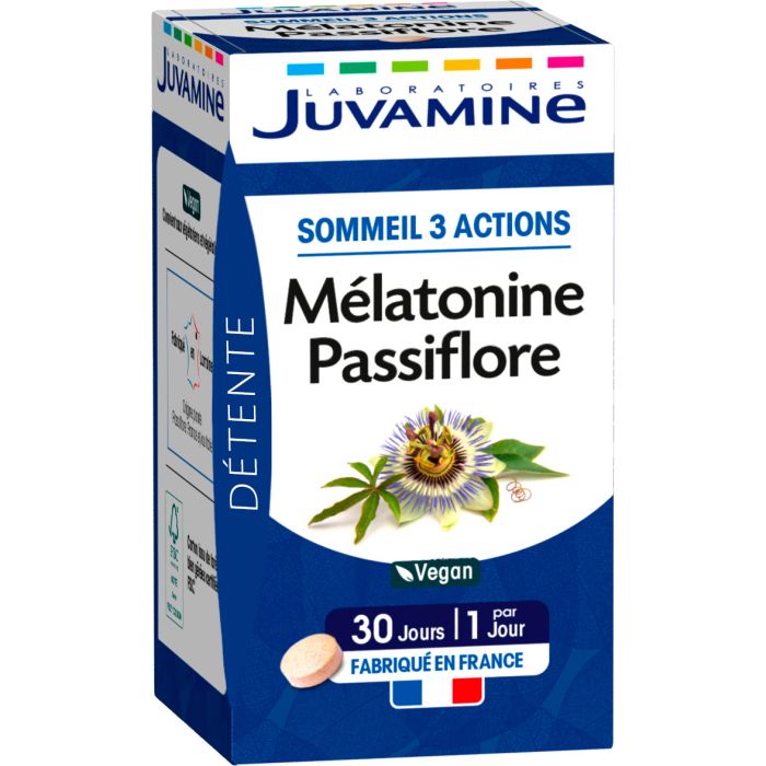 Juvamine (Жувамін) Мелатонін+пасифлора 3 дії для сну таблетки №30