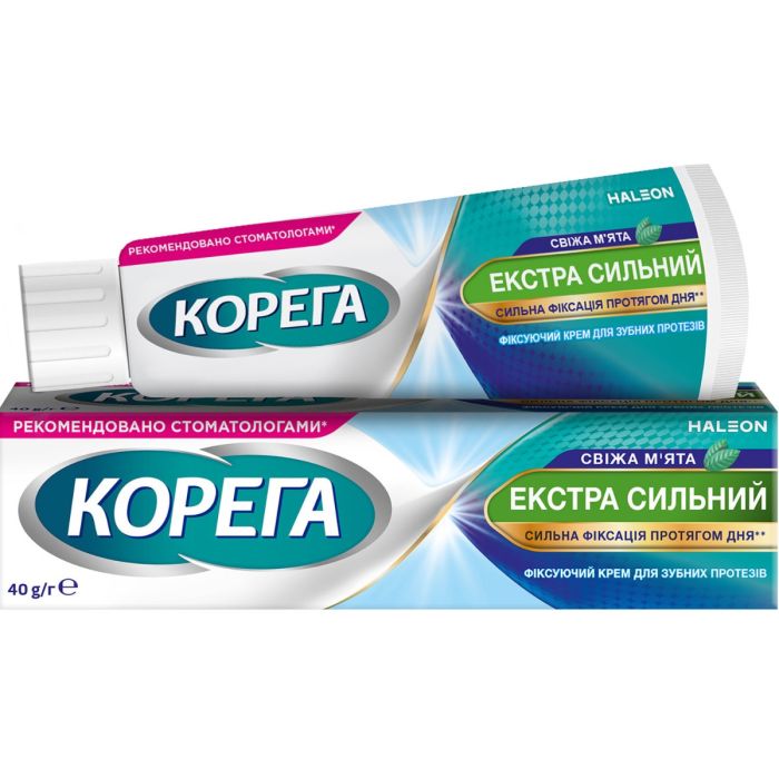 Крем Корега (Corega) для фиксации зубных протезов Экстра сильный Свежая мята, 40 г