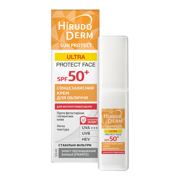 Крем Hirudo Derm (Гирудо Дерм) Sun Protect Ultra Protect Face солнцезащитный для лица SPF50+, 50 мл