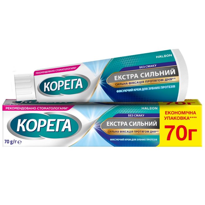Фіксуючий крем для зубних протезів Корега Екстра Сильний Без Смаку 70 г