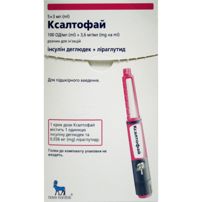 Ксалтофай 100 ОД/мл + 3,6 мг/мл розчин для ін'єкцій шприц-ручка 3 мл №5