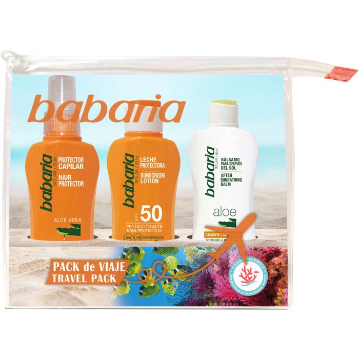 Набір Babaria (Бабарія) Захист від сонця (Молочко сонцезахисне SPF50 100 мл+Лосьйон після засмаги 100 мл+Засіб для захисту волосся 100 мл+косметичка) - фото №1 Набір Babaria (Бабарія) Захист від сонця (Молочко сонцезахисне SPF50 100 мл+Лосьйон після засмаги 100 мл+Засіб для захисту волосся 100 мл+косметичка)