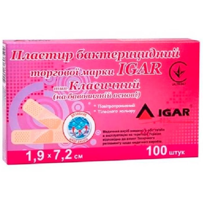 Пластир бактерицидний Igar Класичний 1,9 х 7,2 см №100