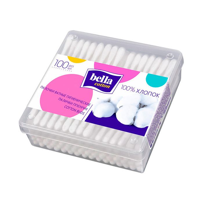 Палички ватні Bella Cotton пластик (квадратна упаковка) №100