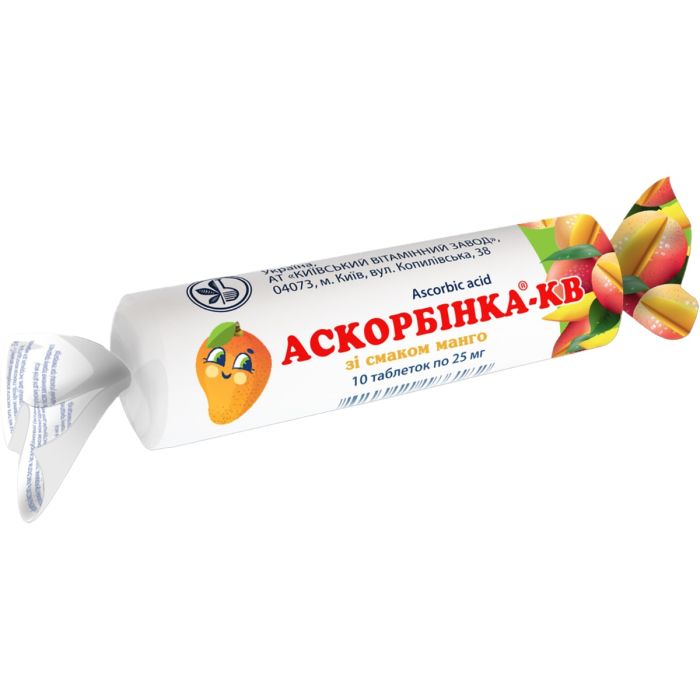 Аскорбинка-КВ 25 мг манго таблетки №10 - фото №1 Аскорбинка-КВ 25 мг манго таблетки №10