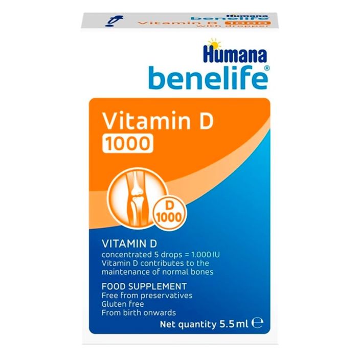 Хумана Бенелайф (Humana Benelife) D3 (Д3) 1000 МЕ капли для детей с рождения и взрослых флакон 5,5 мл