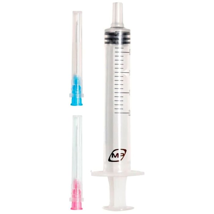 Шприц MedPlast трикомпонентний з двома голками 23G (0,6 х 32 мм) та 24G (0,55 х 25 мм) 2 мл №1