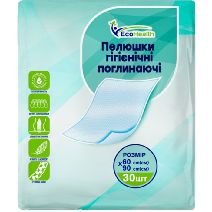 Пелюшки гігієнічні Ecohealth поглинаючі 60 х 90 см №30