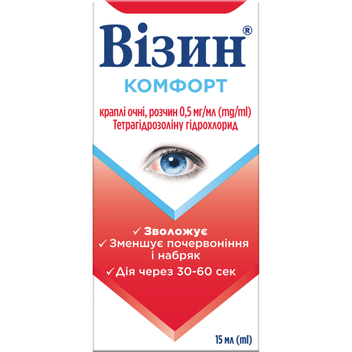 Візин комфорт 0.5 мг/мл краплі очні 15 мл - фото №1 Візин комфорт 0.5 мг/мл краплі очні 15 мл