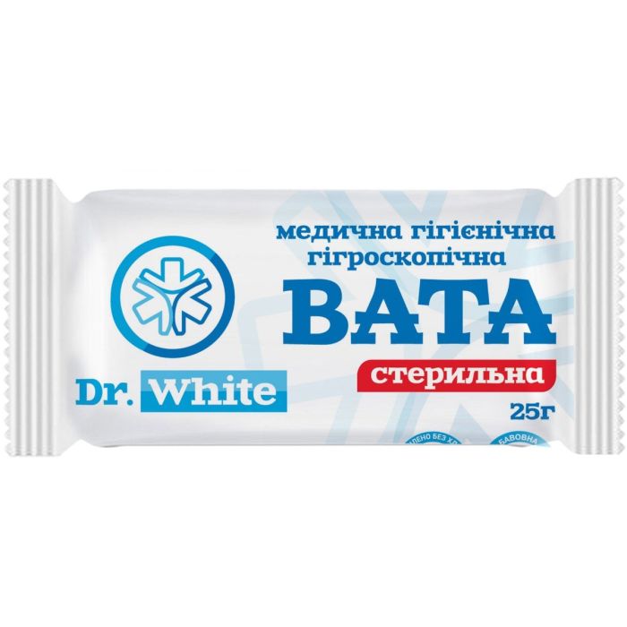 Вата стерильная Dr.White медицинская гигиеническая гигроскопическая, ролик, 25 г