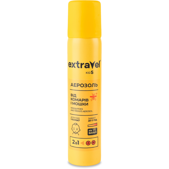 Аерозоль ExtraVel Kids від комарів і мошки 2 в 1 для дітей від 1 року, 80 мл