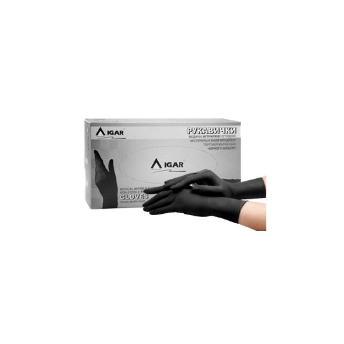 Рукавички оглядові IGAR Gloves Black нітрилові неприпудрені нестерильні чорні (р. S) №200
